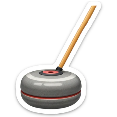 An icon showing a detailed close-up of a curling stone sliding across the ice, with a broom in motion beside it. The background features an indoor stadium with cheering spectators on the stands. Transparent background captures the strategy and focus of curling. sticker