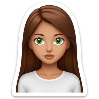 beautiful woman, tan skin, green eyes, straight long brown hair, model, white top sticker