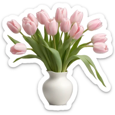 Light pink tulips in white vase in bow  sticker