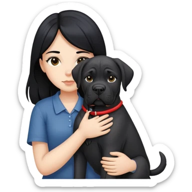 girl with long black hair hugging a black Cane Corso dog sticker