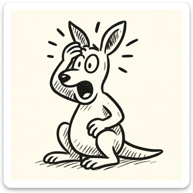 Make the kangaroo look more surprised in a hand drawn doodle style. Keep the style consistent with notion style hand drawn doodles. sticker