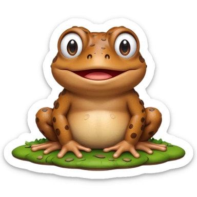 A 3D cartoon toad sitting on damp ground, bumpy brown skin, wide mouth, gentle expression, soft light and clean background, Memoji-style. sticker