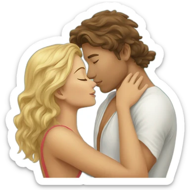with beach clothes young metis man and white woman kiss love sticker