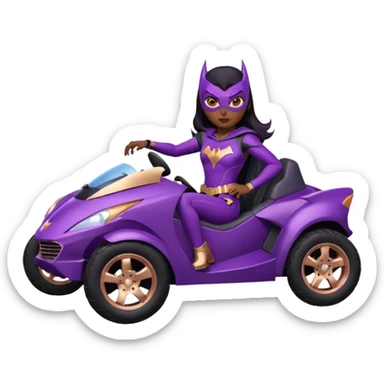 Hot full size real-appearance racing action (Darkness in her feminine soul) BatGirl’s midnight-purple tight outfit sixty’s tv show 1992 stealth retro cat burglar sporty petite off-road pursuit mobile cruiser car rose gold accents (black hair,reclined and relaxed seating position and attitude) sticker