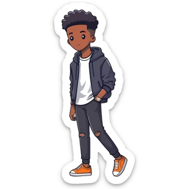 19-year-old Black male, stylish casual outfit, modern hairstyle sticker