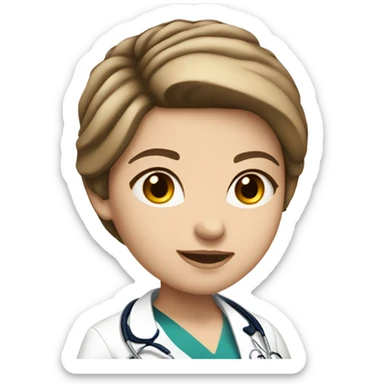 White girl with brunette short hair with stethoscope sticker