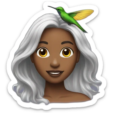 Black women with long hair and humming bird sticker