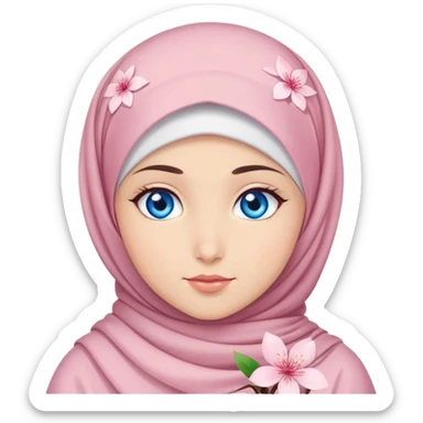 Turkish beautiful finish Konya girl blue eyes with hijab islamic dress and had on her hand sakura sticker
