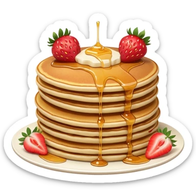 a stack of pancakes with strawberry  sticker
