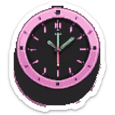 aesthetic pink clock with retro vibe and pink palette in pixel art style sticker