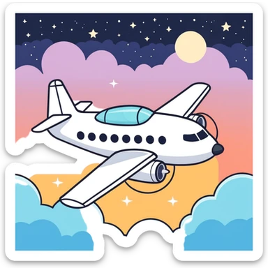 a plane flying above clouds and below stars sticker