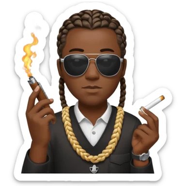 Smoking black guy with a glock in his on his other hand with some sunglasses with a cigarette in his mouth and for his hair he will have some cornrows sticker