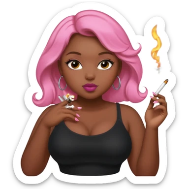 Curvy, light brown long hair, nsfw intimate pose pretty black girl pink gloss smoking sticker