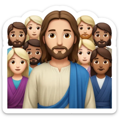 Jesus standing among a diverse group of modern day people, friendly and approachable sticker