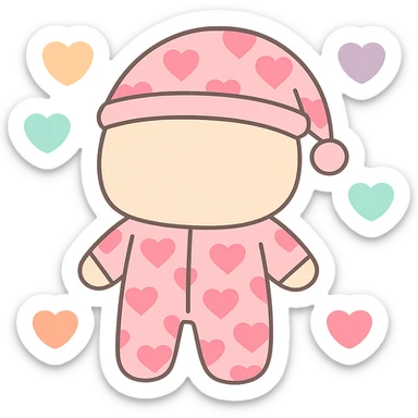 Remove the face from the pink pajamas covered in heart prints, surrounded by floating hearts, keep the style and transparency. Maintain the pink pajamas with heart prints and floating hearts, but without any face visible. sticker