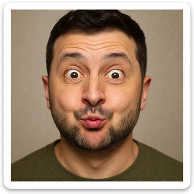 photorealistic emoji style portrait of Vladimir Zelensky with a slightly silly expression sticker