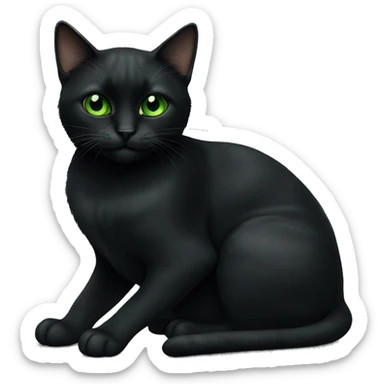 Realistic all black cat sitting down with green eyes sticker