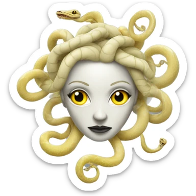 Medusa with white skin, yellow eyes and black snakes  sticker