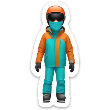 white Skier man wearing orange jacket and wearing a RED HELMET and turquoise pants sticker