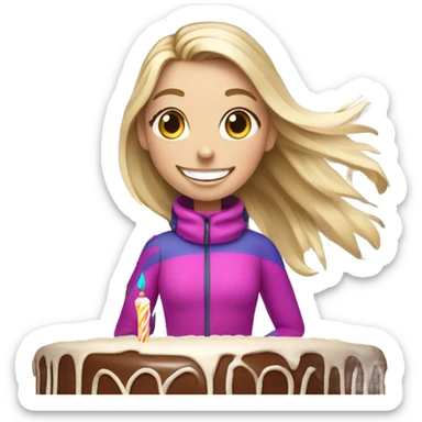White girl happy birthday skiing sticker
