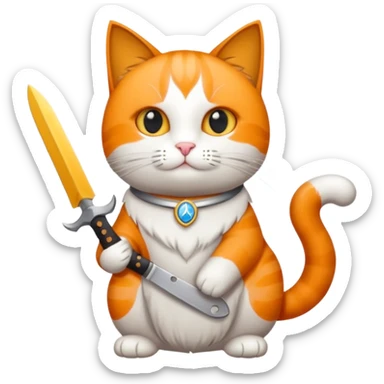 Gatto carino con il coltello in mano e stelline attorno sticker