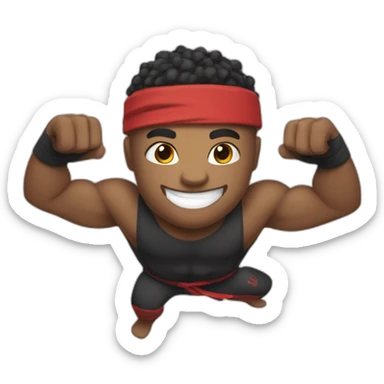 Ninja Warrior Athlete grabbig a bar with one hand smiling sticker