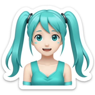 Hatsune Miku happy reaction with turquoise twin tails sticker