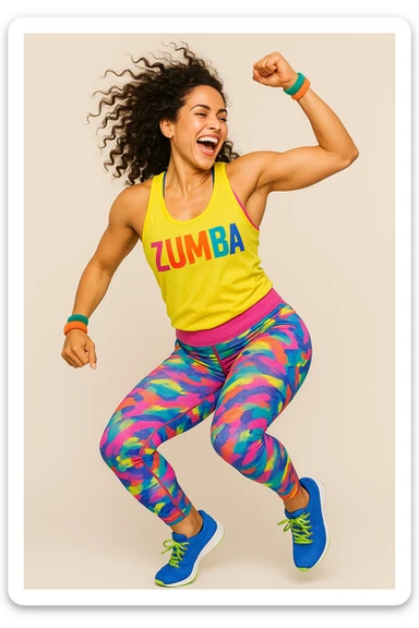 woman dancing zumba, sportswear, energetic, simple background sticker