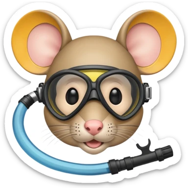 a mouse head with a scuba mask and snorkel in its mouth sticker