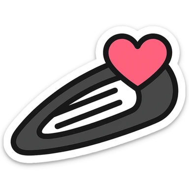 gothic hair clip, modern, clean lines, minimalistic, with heart accent, black and pink sticker