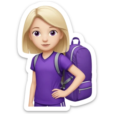 White Girl around 10 on purple sports uniform with backpack  sticker