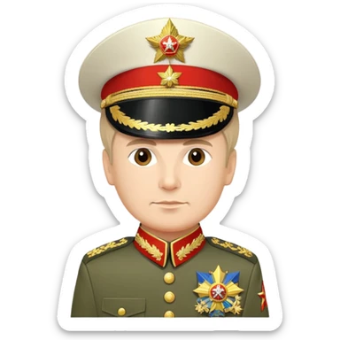 Russian military general in formal uniform with medals, epaulettes, and military hat sticker