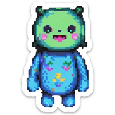 Huggy Wuggy character in pixel art style sticker