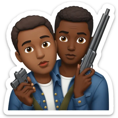 two black men kissing one with a gun  sticker