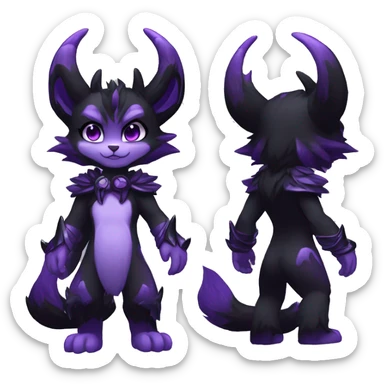 Anthro-Edgy-Black-Purple-Contrast-Colors-Fantasy-Fur-Sona-Chibi-Shiny-Fakémon-Hybrid with horns full body sticker