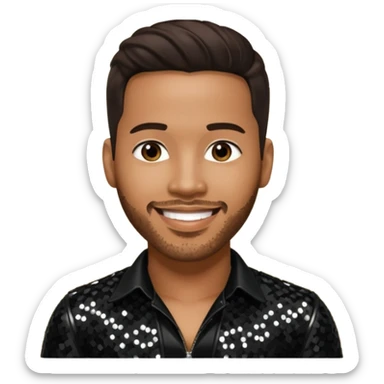 Romeo Santos with dark brown hair, black sequin outfit sticker