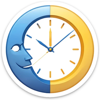 minimalist clock, simple sun and moon, clean infinite loop with subtle gradients and a friendly expression sticker