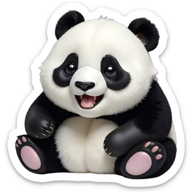 Cinematic Cute Yawning Panda Portrait Emoji, Head tilted slightly with a dramatic, wide-open yawn, showcasing a soft, plush black and white Fur with droopy ears, round eyes barely open in drowsy contentment, Simplified yet irresistibly adorable features, highly detailed, glowing with a soft, cozy glow, high shine, relaxed yet expressive, stylized with a touch of gentle whimsy, bright and endearing, soft glowing outline, capturing the essence of a sleepy yet affectionate panda, so drowsy it feels like it could stretch right out of the screen and curl up for a nap! sticker