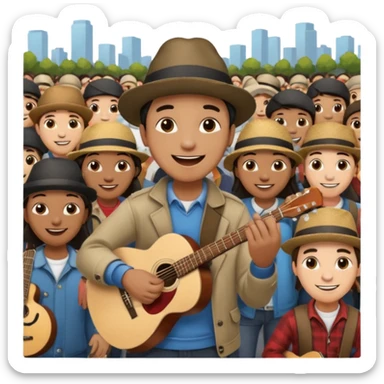 Street Musician in fan photo with crowd, Street Memories. sticker