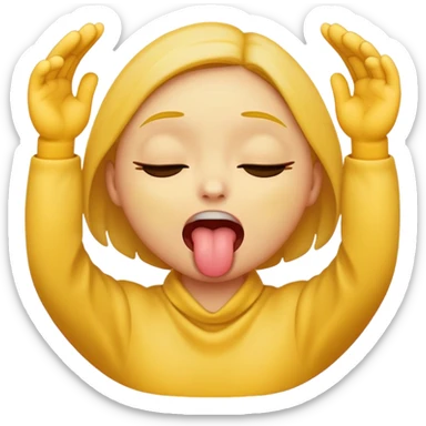 yellow emoji with hands around neck and tongue sticking out and eyes scrunched closed sticker