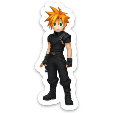 cloud strife with orange hair. Black clothes full body  sticker