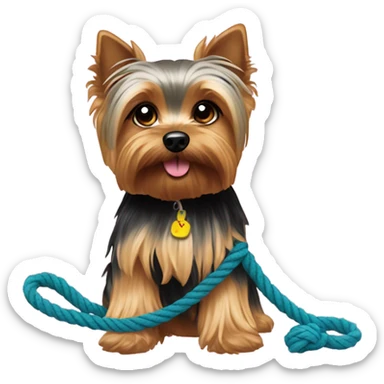 Yorkie dog with rope toy sticker