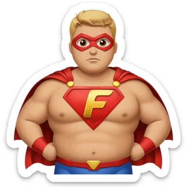 fat super hero with f on his chest sticker