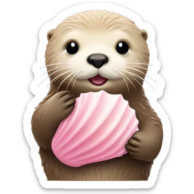 beige sea otter holding pastel pink sea shell sticker