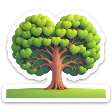 a giant tree with a canopy perfectly shaped like a heart, towering and majestic, smooth and vibrant like Microsoft fluent emojis sticker