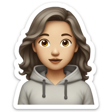 Asian girl in light grey hoodie with brown medium wavy hair sticker
