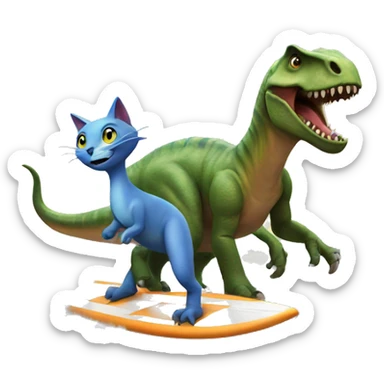 Dinosaur with cat on had on surf sticker