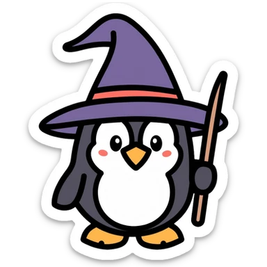 penguin wizard with magic wand and wizard hat sticker