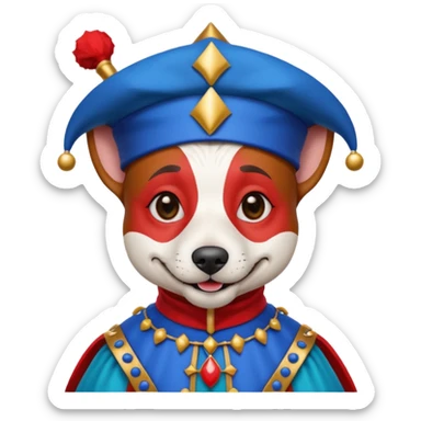crazy funny colorful jack russel dog jolly joker, medieval, vintage, court jester, mac os icon, blue color sticker