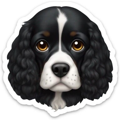 Small completely black king spaniel with black fur on his whole face and white fur on chest sticker